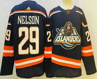 Men%27s New York Islanders #29 Brock Nelson Blue 2022 Reverse Retro Stitched Jersey->new york rangers->NHL Jersey